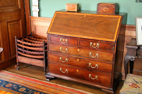 Rack for music or magazines beside drop-front desk in library at Hill of Tarvit Mansion. Cupar, Scotland.
