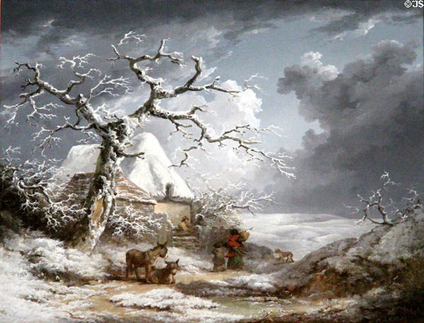 Winter Landscape with Peasants & Donkeys painting by George Morland at Hill of Tarvit Mansion. Cupar, Scotland.