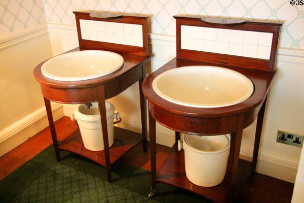 Dry sinks which drain to ceramic buckets at Hill of Tarvit Mansion. Cupar, Scotland.