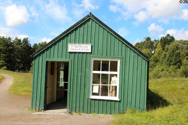 D MacPherson Tailor & Outfitter shop at Highland Folk Museum. Newtonmore, Scotland.