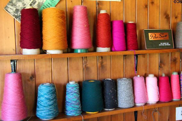Bobbins in Craigdhu tweed weaving cottage at Highland Folk Museum. Newtonmore, Scotland.