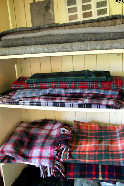 Tweed cloth in Craigdhu tweed weaving cottage at Highland Folk Museum. Newtonmore, Scotland.