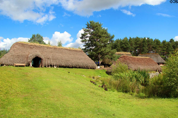 Scottish Township recreated to 1700s with thatched roofs at Highland Folk Museum. Newtonmore, Scotland.