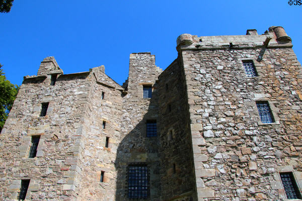 Stone facade with quoins at Elcho Castle. Perth, Scotland.