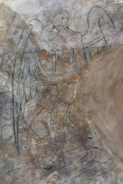 Painted wall detail of winged man at Huntingtower Castle. Perth, Scotland.