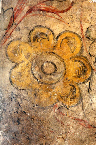 Painted ceiling detail of flower at Huntingtower Castle. Perth, Scotland.