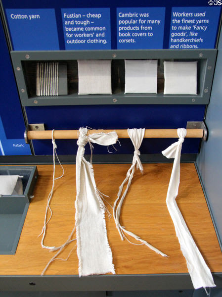 Display of woven cotton quality at Stanley Mills. Stanley, Scotland.