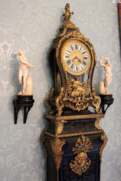 French clock & ivory carvings in dining room at Scone Palace. Perth, Scotland.