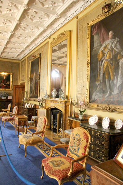 Molded ceiling over fireplace wall in state drawing room at Scone Palace. Perth, Scotland.