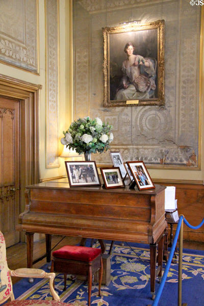 Portrait of Countess Dorothea Carnegie by Philip de Laszlo over piano in state drawing room at Scone Palace. Perth, Scotland.