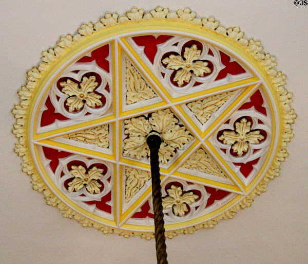 Chandelier ceiling molding in library at Scone Palace. Perth, Scotland.