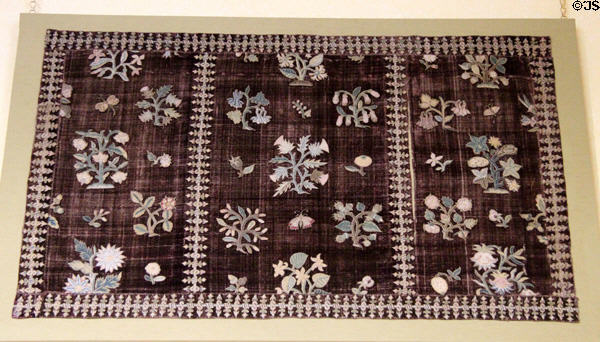 Embroidered bed hanging prob. worked by Mary Queen of Scots in the Lennox room at Scone Palace. Perth, Scotland.