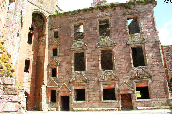 Renaissance facade of Nithsdale Lodging (1630s) within Caerlaverock Castle. Caerlaverock, Scotland.