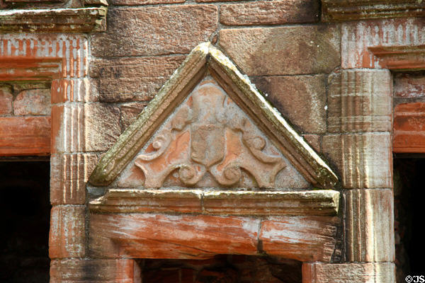 Stonework facade detail of Nithsdale Lodging at Caerlaverock Castle. Caerlaverock, Scotland.