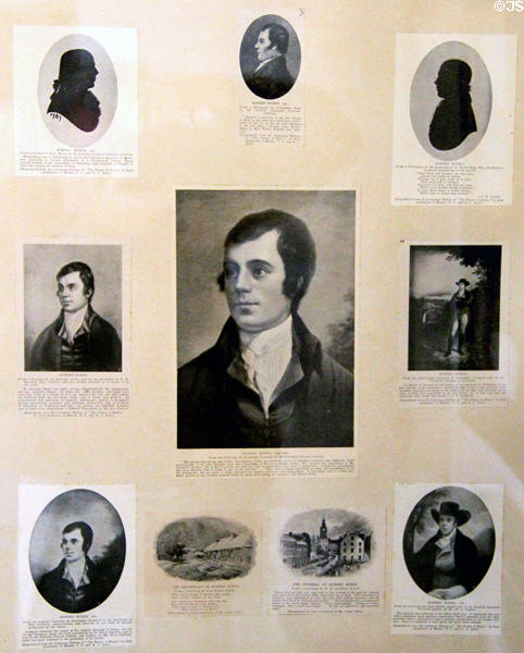 Portraits of Robert Burns at Robert Burns House. Dumfries, Scotland.