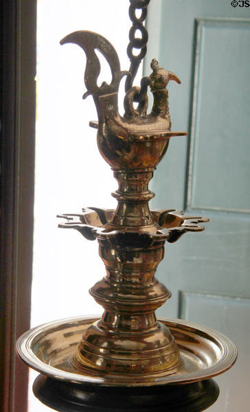 Metal hanging candle holder topped with rooster at Broughton House. Kirkcudbright, Scotland.