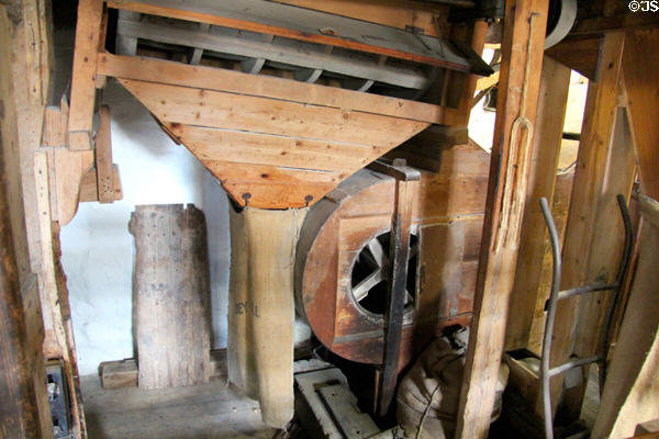 Flour bagging funnel at New Abbey Corn Mill. New Abbey, Scotland.
