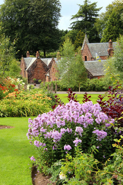 Flower gardens around Threave stables at Threave Garden. Rhonehouse, Scotland.