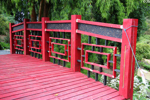 Japanese-style bridge at Threave Garden. Rhonehouse, Scotland.