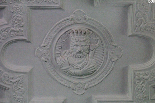 Roundel with King David on The Hall ceiling at Craigievar Castle. Alford, Scotland.