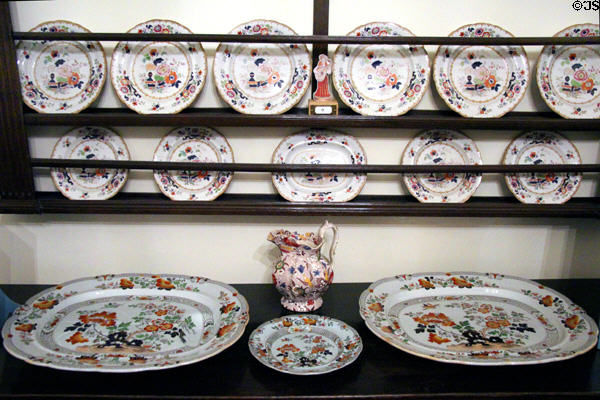 Porcelain in rack at Crathes Castle. Crathes, Scotland.