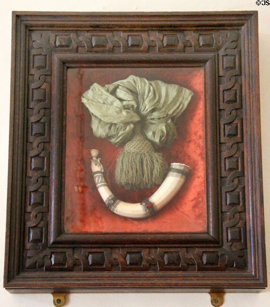 Framed hunting horn & ribbon at Crathes Castle. Crathes, Scotland.
