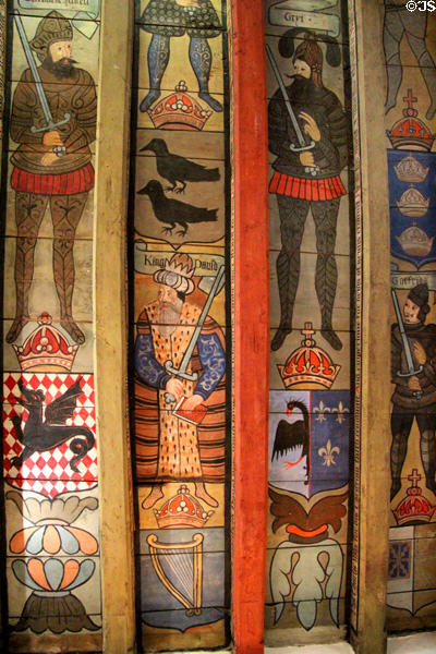 Ceiling painted with nine nobles at Crathes Castle. Crathes, Scotland.