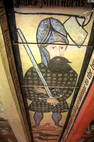 Judas Maccabeus ceiling painting in nine nobles room at Crathes Castle. Crathes, Scotland.