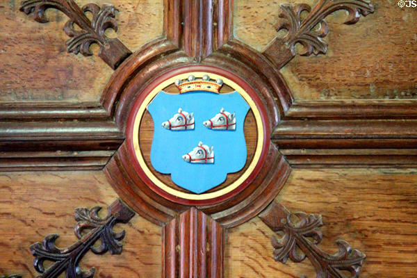 Family crest on Gallery ceiling at Crathes Castle. Crathes, Scotland.