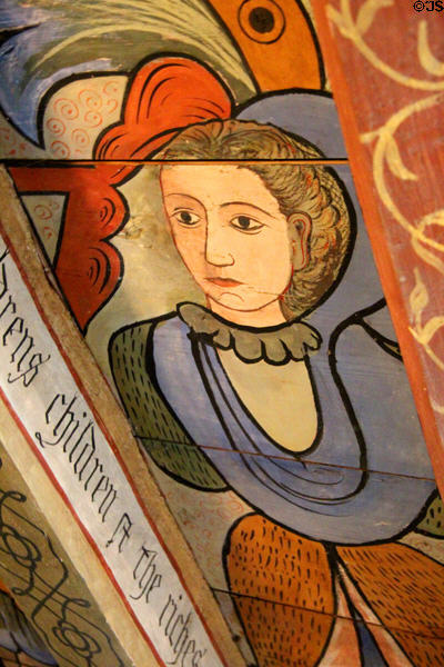 Figure on ceiling painting in Green Lady's room at Crathes Castle. Crathes, Scotland.