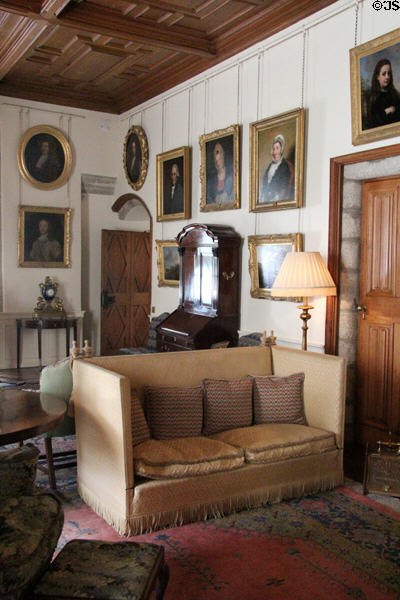 Irvine family portraits in drawing room at Drum Castle. Drumoak, Scotland.