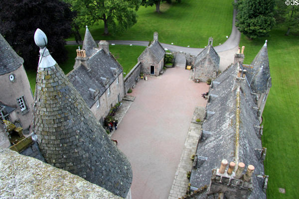 Courtyard seen from observation deck of Castle Fraser. Aberdeenshire, Scotland.