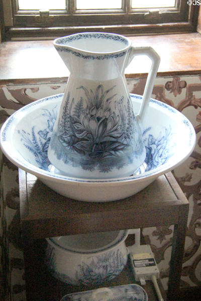 Washstand with pitcher & basin in Governess room at Castle Fraser. Aberdeenshire, Scotland.