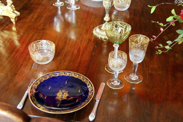 Dining table place setting at Fyvie Castle. Turriff, Scotland.