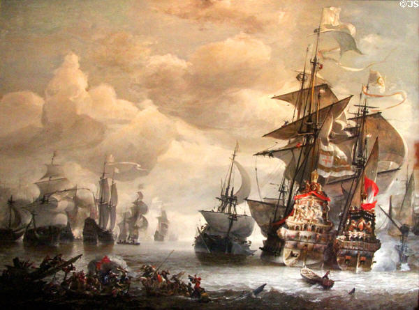 Capture of Royal Prince James by Admiral de Ruyter in 1666 painting attrib. Hendrik van Minderhout at Fyvie Castle. Turriff, Scotland.
