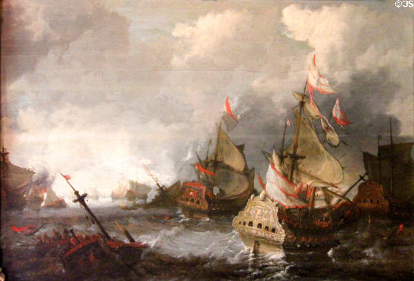 Spanish Armada painting by Peter Van de Velde at Fyvie Castle. Turriff, Scotland.