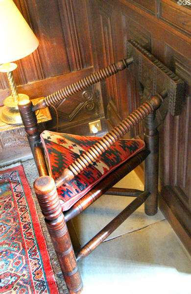 Tripod chair with lathed pieces in Charter room at Fyvie Castle. Turriff, Scotland.