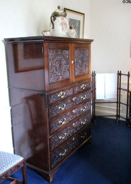 Carved chest of drawers at Fyvie Castle. Turriff, Scotland.
