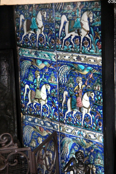 Gallery fireplace tiles at Fyvie Castle. Turriff, Scotland.