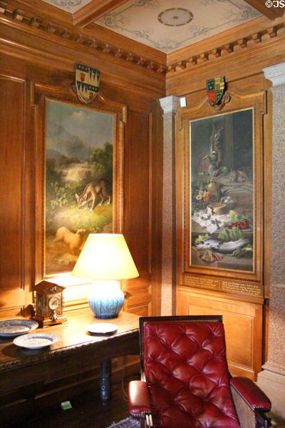 Aesop's fables animal paintings by John Bucknell Russell around entrance hall at Haddo House. Methlick, Scotland.