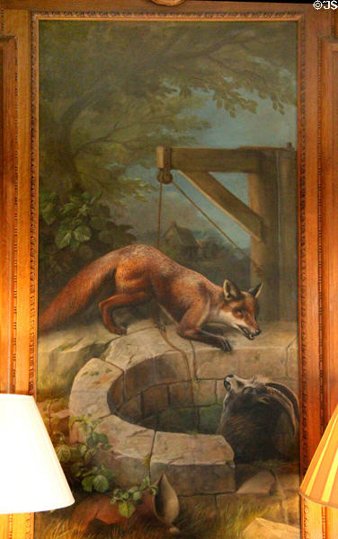 Fox & goat painting by John Bucknell Russell in entrance hall at Haddo House. Methlick, Scotland.