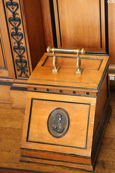 Coal scuttle in library at Haddo House. Methlick, Scotland.