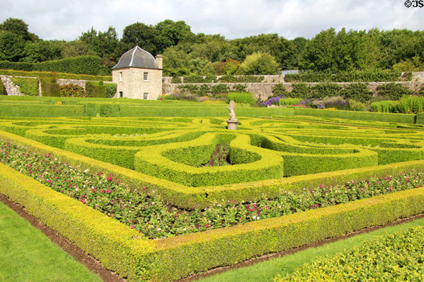 Boxwoods & walls at Pitmedden Garden. Pitmedden, Scotland.