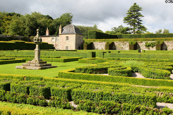 Pitmedden Garden with sundial. Pitmedden, Scotland.