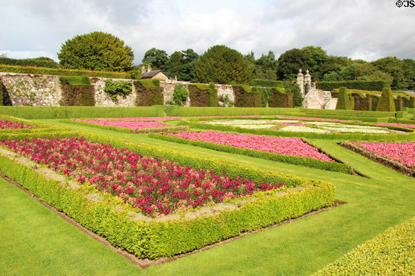 Flower gardens of Pitmedden Garden. Pitmedden, Scotland.