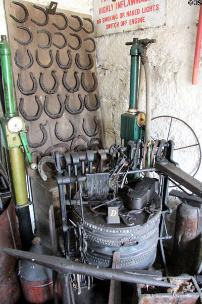 Horseshoe collection & blacksmith tools at Pitmedden Garden. Pitmedden, Scotland.