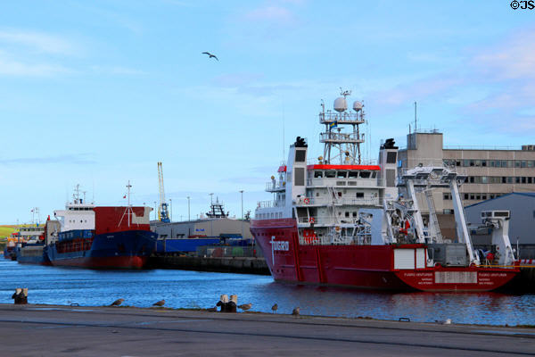 Ships at Victoria Docks of Aberdeen harbor. Aberdeen, Scotland.