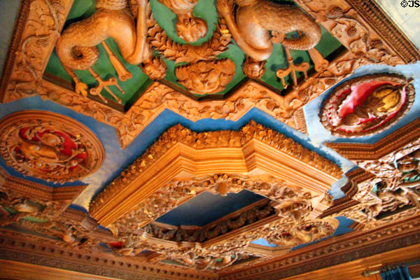 Dining room sculpted ceiling at Brodie Castle. Brodie, Scotland.