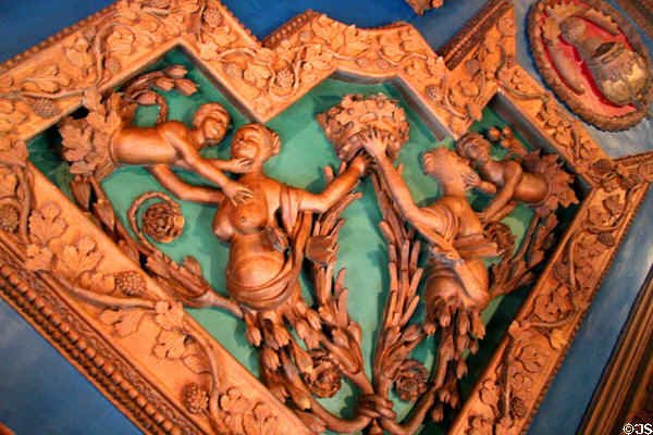 Sculptures of dining room ceiling at Brodie Castle. Brodie, Scotland.