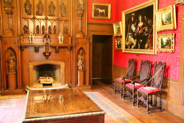 Red drawing room at Brodie Castle. Brodie, Scotland.